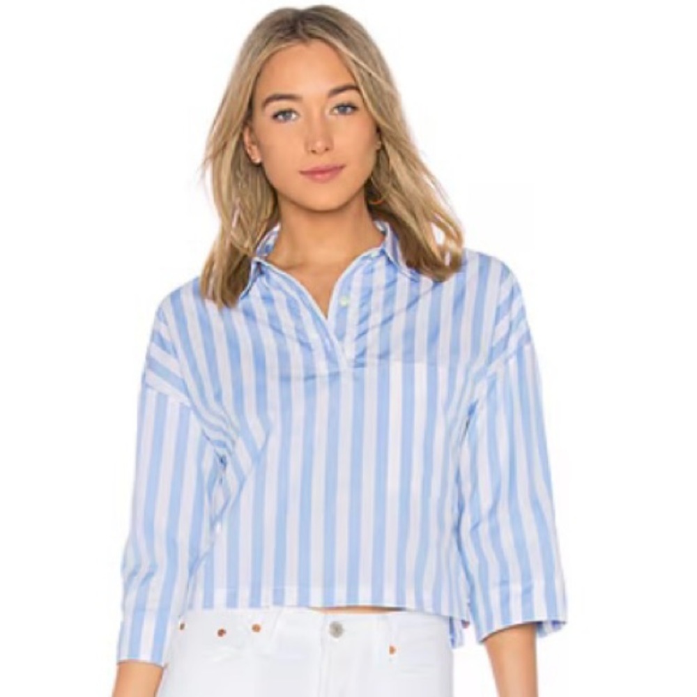 Kule “The Keaton Shirt” in White/Sky Blue Size XS NWOT